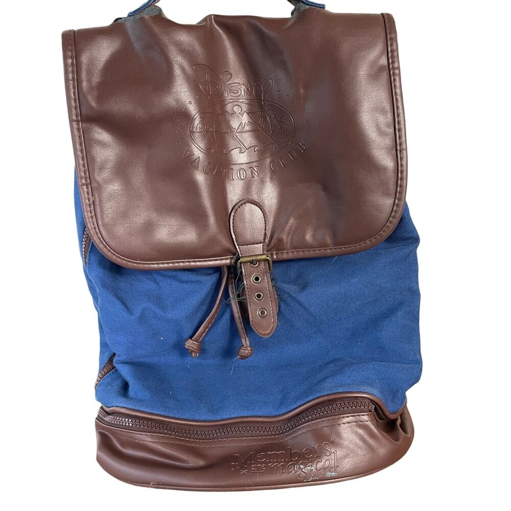 Disney Vacation‎ Club DVC Backpack Blue Brown Canvas Leather Rucksack Travel Bag